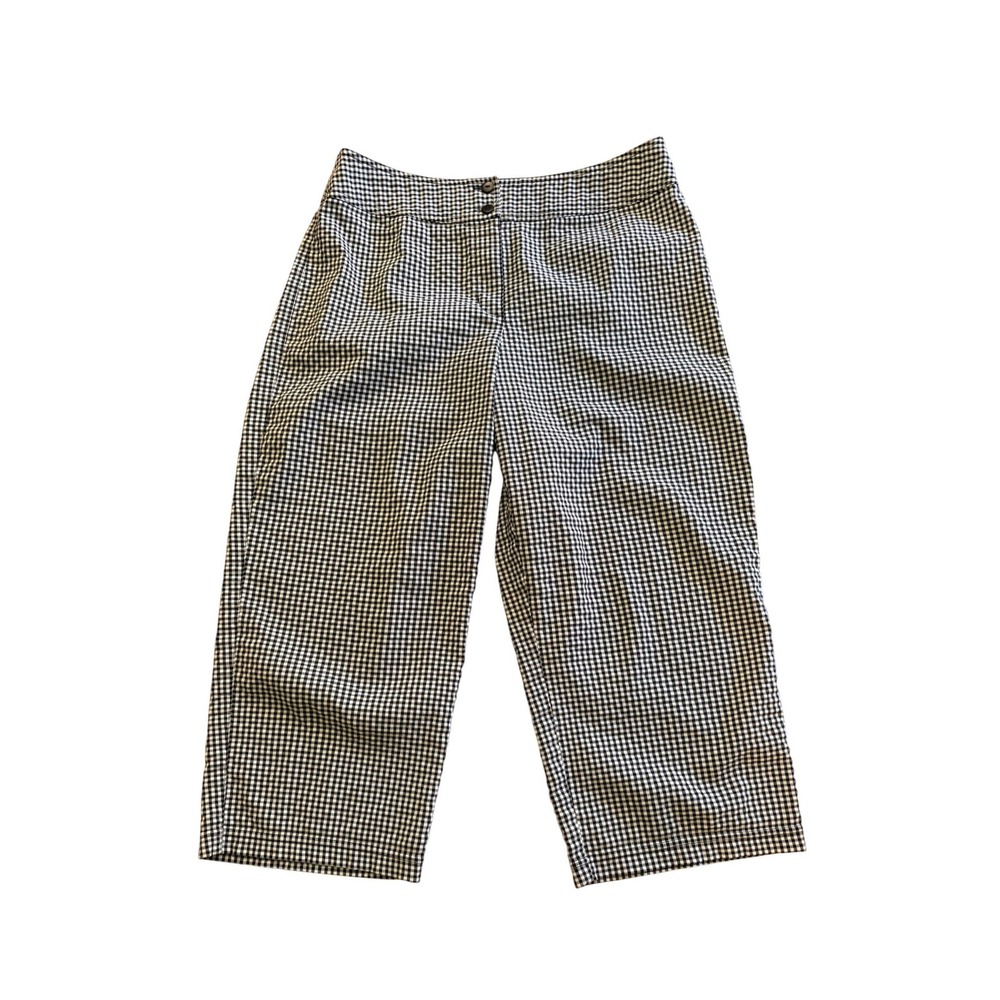 Chico's Black White Gingham Capri Cropped Pants Size‎ L Stretch Pull On Coastal